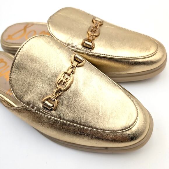 Sam Edelman Kira Slip On Mule Women's Logo Leather Gold Size US7M EU38 - Picture 6 of 11